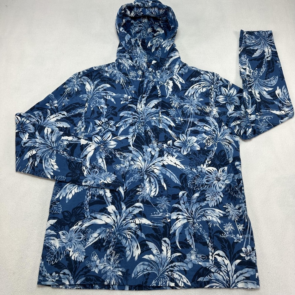 Polo Ralph Lauren Hoodie Mens Medium Blue Hawaiian Palm Floral Light Pullover
